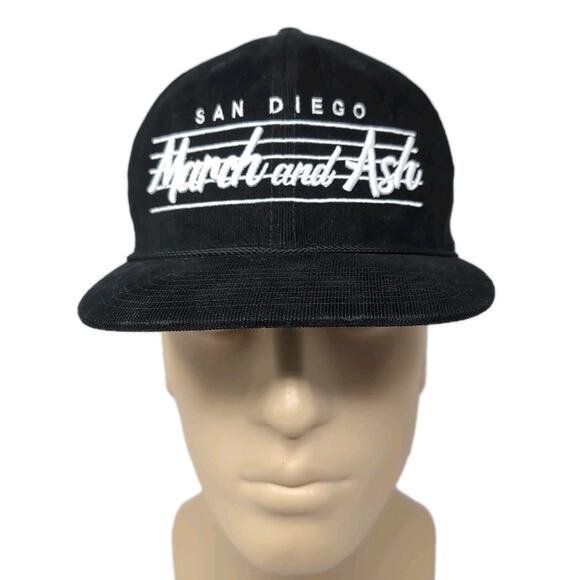San Diego March and Ash Logo Snap Back Hat Cap Black Corduroy Adjustable NEW NWT - Picture 1 of 14